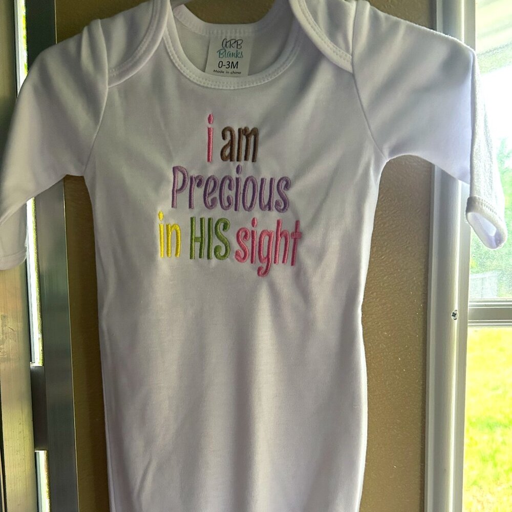 Precious In his sight baby gown. White with embroidery. Size 0-3 month.